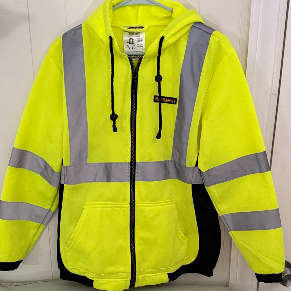 Hi-Vis Yellow Mens Safety Hoodie Jacket with Reflective Stripes